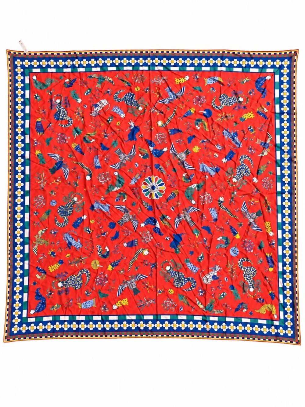Rumisu Discontinued Wild & Weird Orange Animal Floral 100% Silk Luxury Art Scarf - Picture 2 of 8